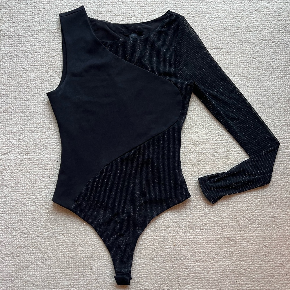 h:ours revolve sparkly one mesh sleeve bodysuit